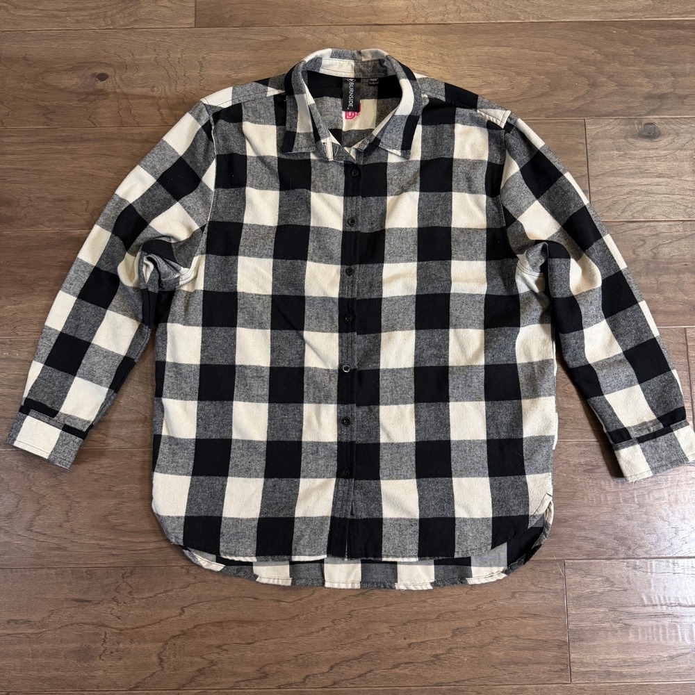 Burnside Mens Black White Buffalo Check Flannel Button Down Shirt Size L